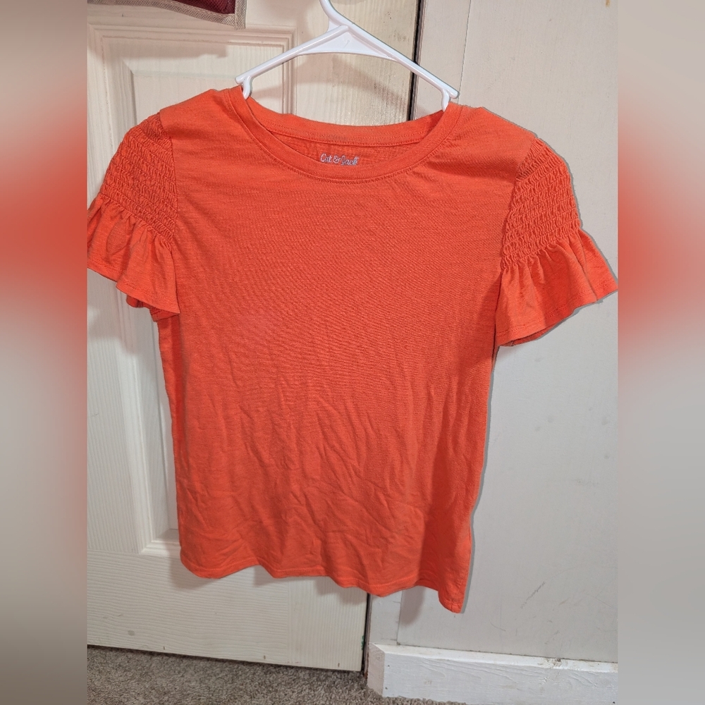 Cat & Jack Orange Short Sleeve Top with Ruffle Detail